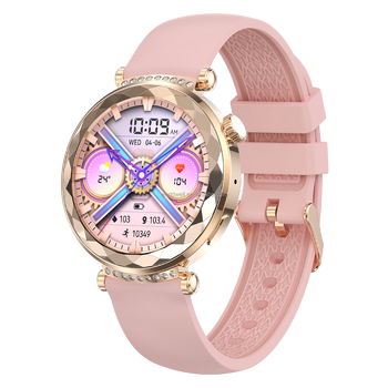 Reloj inteligente redondo para mujer con previsión meteorológica